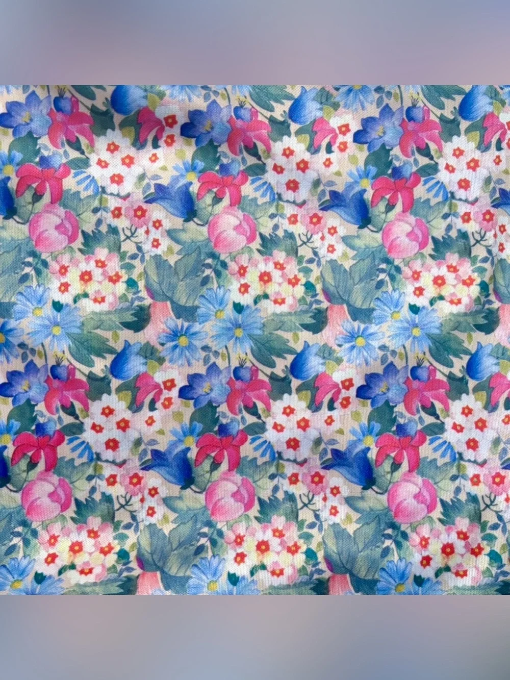 Vintage Polytransfer Pink Blue Floral Fabric Material Flowers Grandmacore Granny - Picture 1 of 7